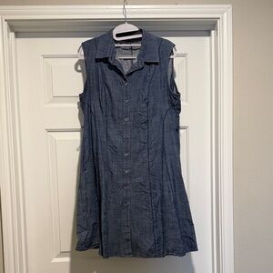 Sleeveless Soft Denim Blue Button-Up Dress